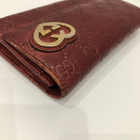 Gucci Burgundy Leather Long Wallet Sku#84577 (Gently used,discoloration,rubbing) - Picture 8 of 16